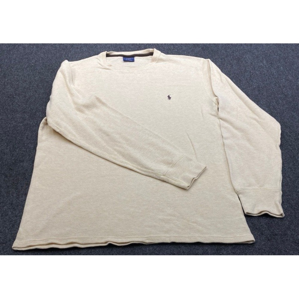 Polo Ralph Lauren Thermal Shirt Mens XL Cream Long Sleeve Waffle Knit Sleepwear